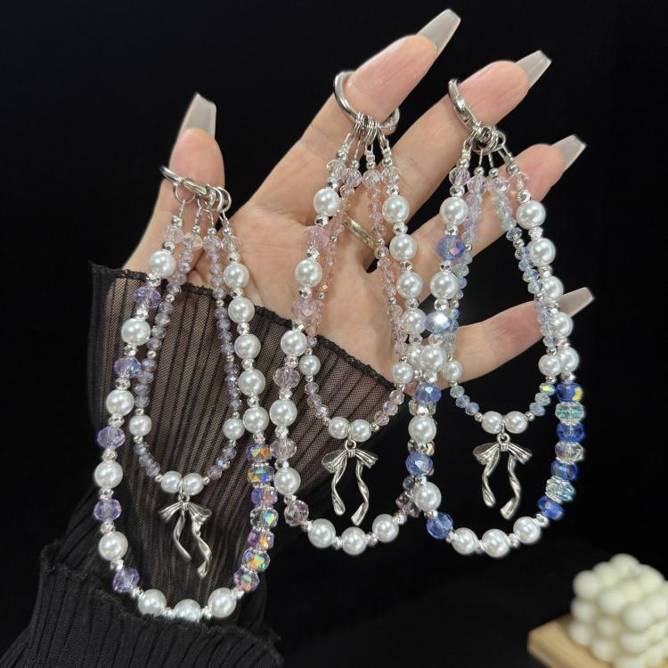 Silver Bow Pearl Double Layer Crystal Chain, Blue, Purple, Pink
