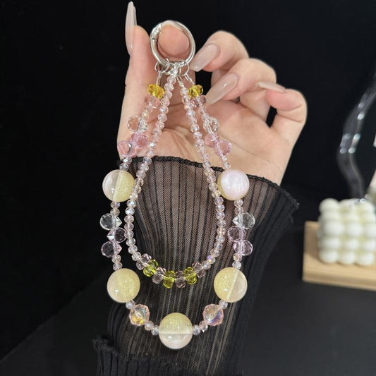 Gold Sand Large Bead Double Layer Crystal Chain, Blue, Pink