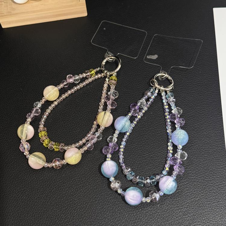 Gold Sand Large Bead Double Layer Crystal Chain, Blue, Pink