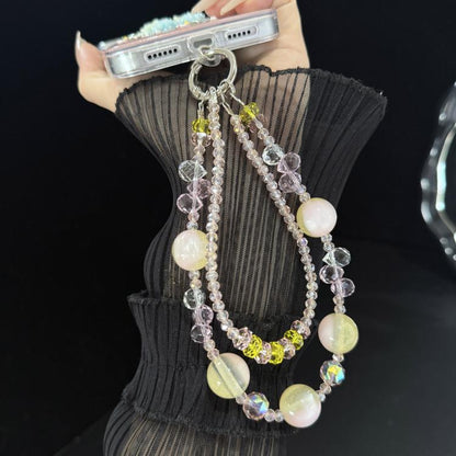 Gold Sand Large Bead Double Layer Crystal Chain, Blue, Pink
