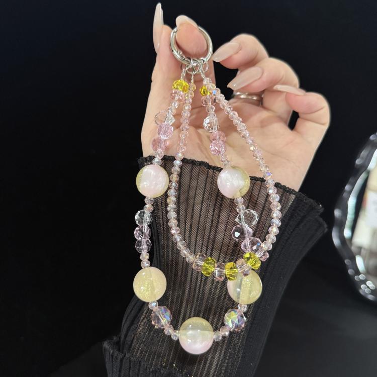 Gold Sand Large Bead Double Layer Crystal Chain, Blue, Pink