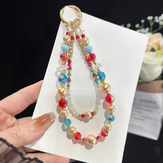 Glass Pearl Double Layer Crystal Chain, Blue, Purple, White