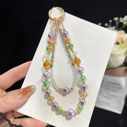 Glass Pearl Double Layer Crystal Chain, Blue, Purple, White