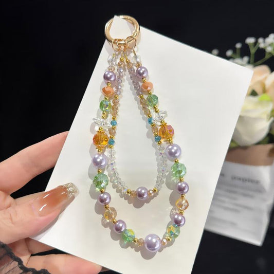Glass Pearl Double Layer Crystal Chain, Blue, Purple, White