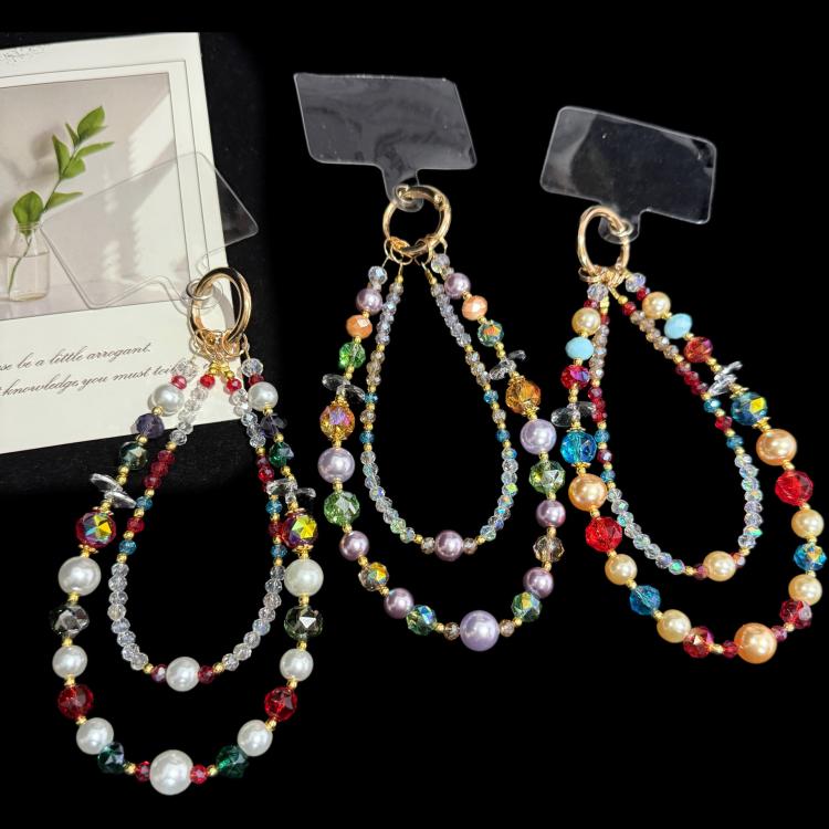 Glass Pearl Double Layer Crystal Chain, Blue, Purple, White