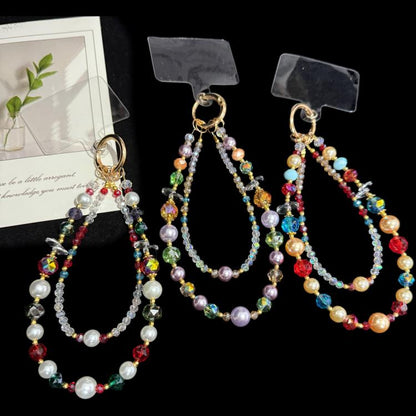 Glass Pearl Double Layer Crystal Chain, Blue, Purple, White