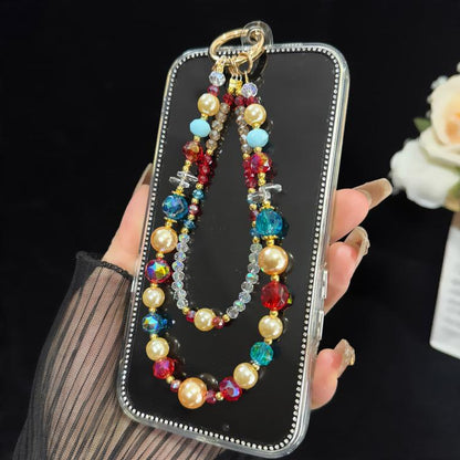 Glass Pearl Double Layer Crystal Chain, Blue, Purple, White