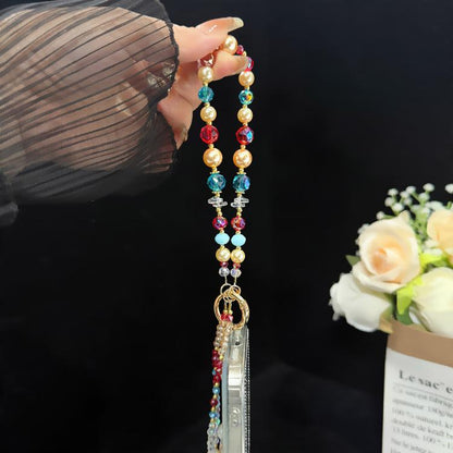 Glass Pearl Double Layer Crystal Chain, Blue, Purple, White