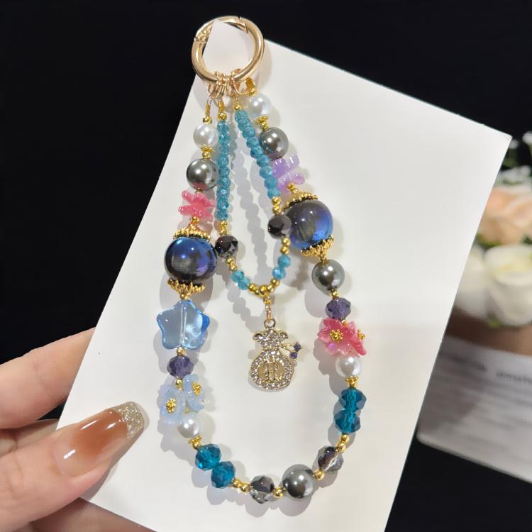 Colorful Floral Money Pouch Double Layer Chain, Blue, Red, Pink