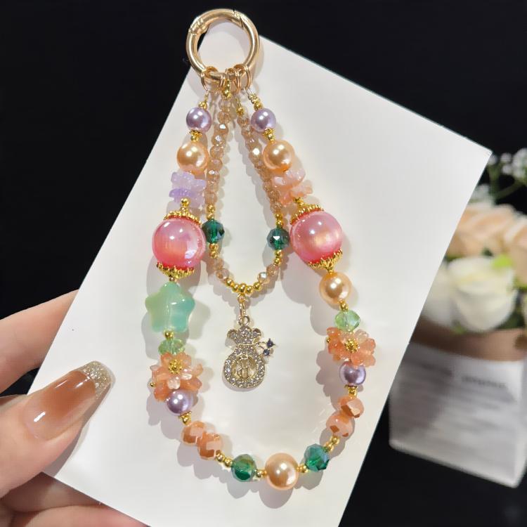 Colorful Floral Money Pouch Double Layer Chain, Blue, Red, Pink
