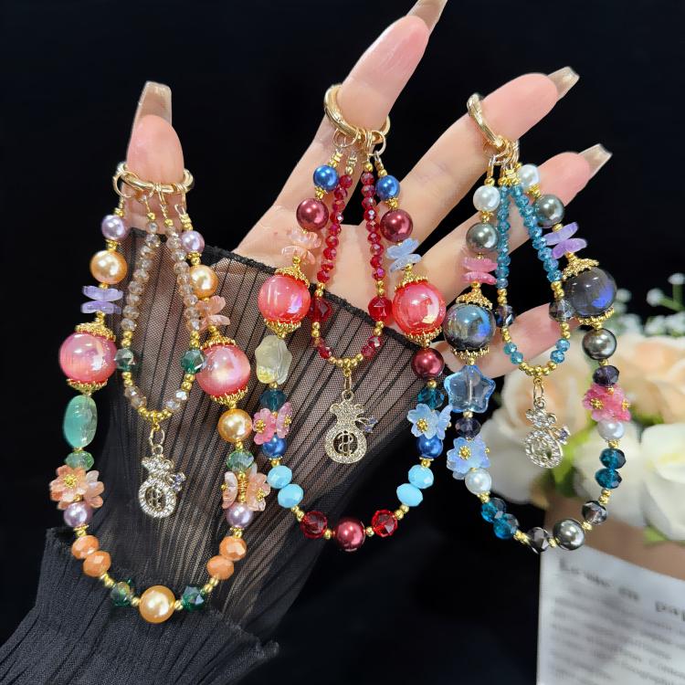 Colorful Floral Money Pouch Double Layer Chain, Blue, Red, Pink
