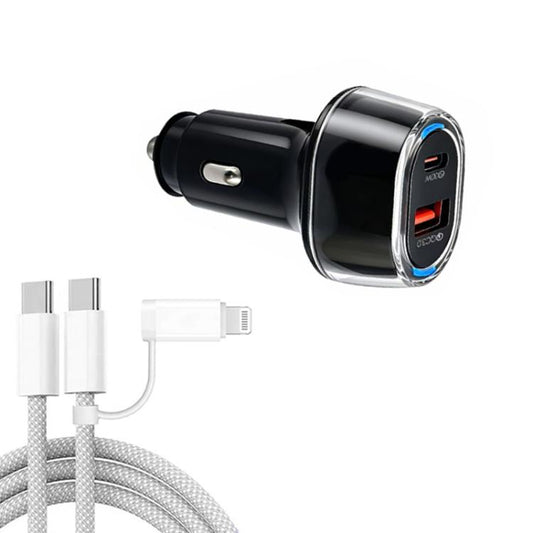 P78 55W PD3.0 + QC3.0 USB Car Charger with Type-C to 8 Pin / Type-C Data Cable, with Cable