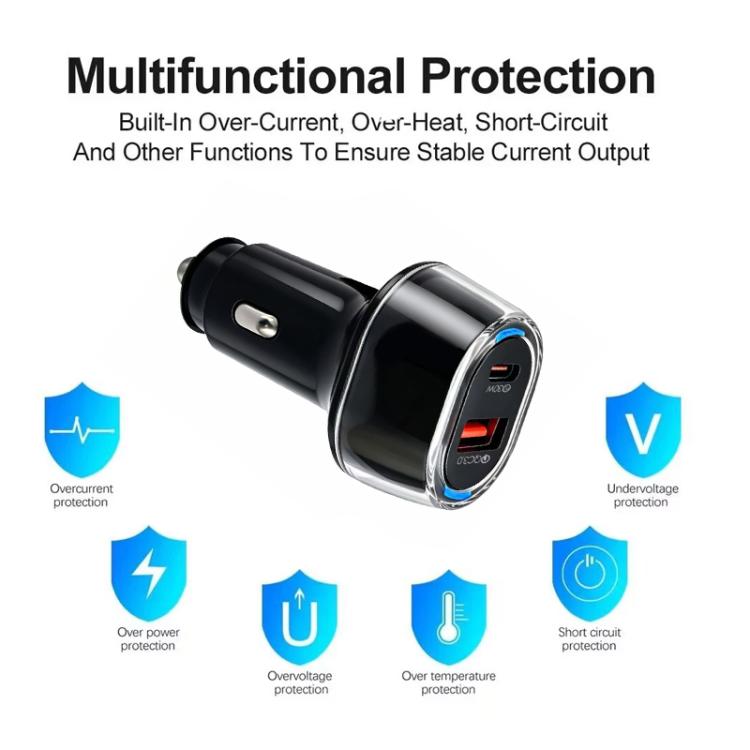 P78 55W PD3.0 + QC3.0 USB Car Charger with Type-C to 8 Pin / Type-C Data Cable, with Cable