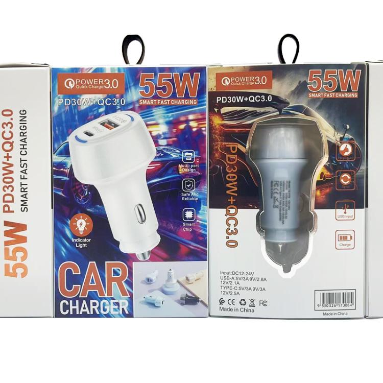P78 55W PD3.0 + QC3.0 USB Car Charger with Type-C to 8 Pin / Type-C Data Cable, with Cable