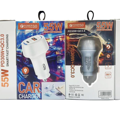 P78 55W PD3.0 + QC3.0 USB Car Charger with Type-C to 8 Pin / Type-C Data Cable, with Cable