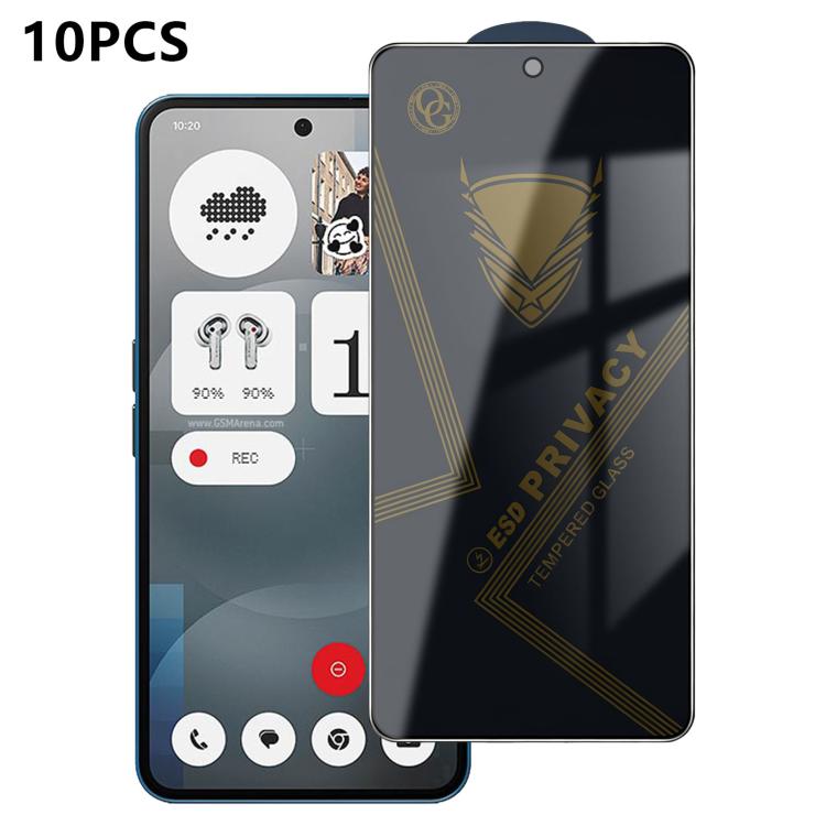 10pcs OG Golden Armor Anti-Static High-Aluminium Screen-Printed Privacy Tempered Glass Film, For Nothing Phone 4a Pro, For Nothing Phone 4a, For Nothing Phone 3a, For Nothing Phone 3a Pro
