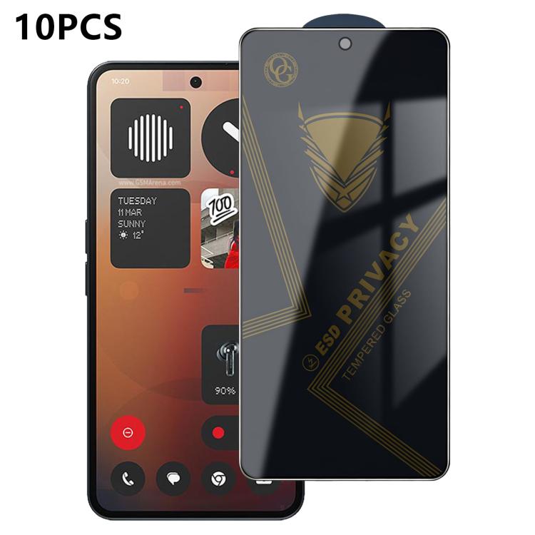 10pcs OG Golden Armor Anti-Static High-Aluminium Screen-Printed Privacy Tempered Glass Film, For Nothing Phone 4a Pro, For Nothing Phone 4a, For Nothing Phone 3a, For Nothing Phone 3a Pro