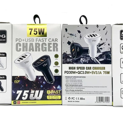 P54 75W PD3.0 USB-C x 2+USB x 2 Multi Protocol Car Charger, without Cable