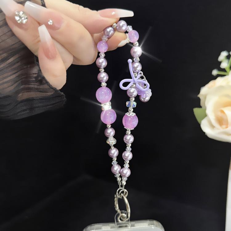 Candy Butterfly Pearl Beaded Chain, Pink, Blue, Purple
