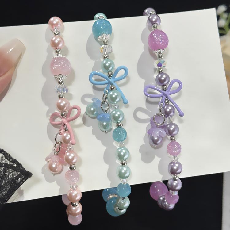 Candy Butterfly Pearl Beaded Chain, Pink, Blue, Purple