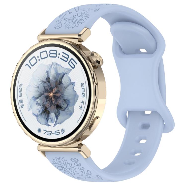 Sunflower Pattern Butterfly Buckle Silicone Watch Band, 22mm, 20mm, 18mm