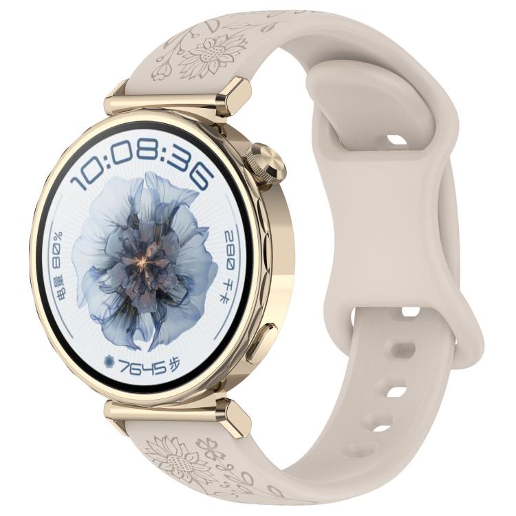 Sunflower Pattern Butterfly Buckle Silicone Watch Band, 22mm, 20mm, 18mm