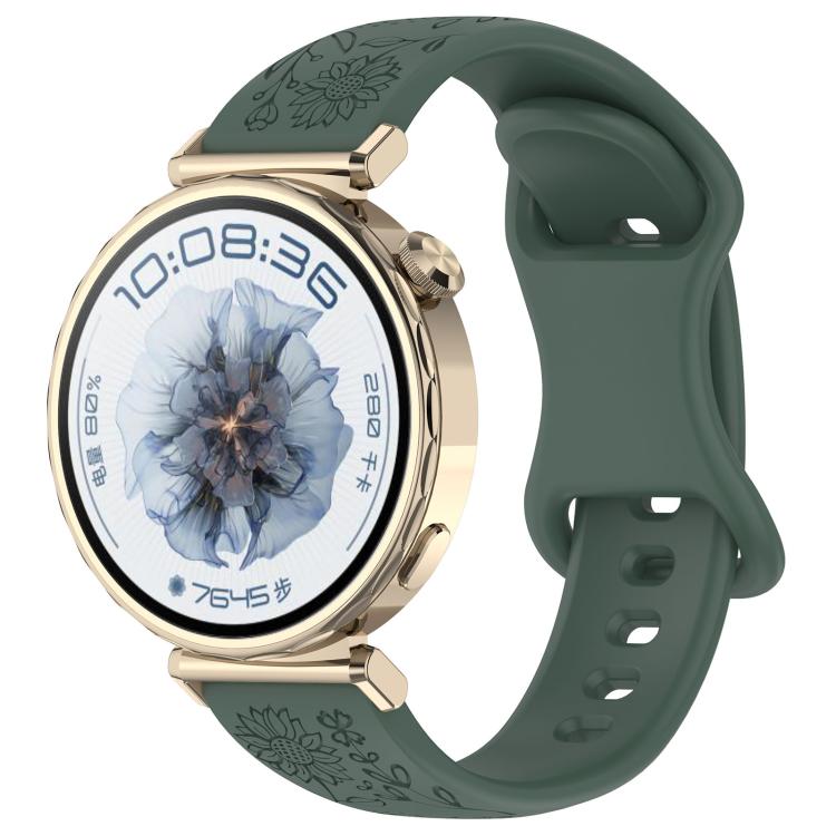 Sunflower Pattern Butterfly Buckle Silicone Watch Band, 22mm, 20mm, 18mm