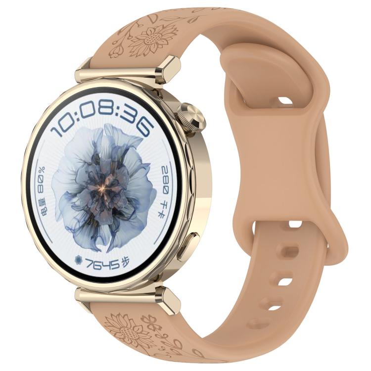 Sunflower Pattern Butterfly Buckle Silicone Watch Band, 22mm, 20mm, 18mm