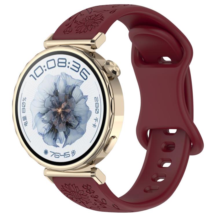 Sunflower Pattern Butterfly Buckle Silicone Watch Band, 22mm, 20mm, 18mm