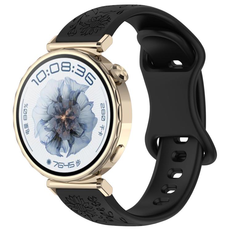 Sunflower Pattern Butterfly Buckle Silicone Watch Band, 22mm, 20mm, 18mm