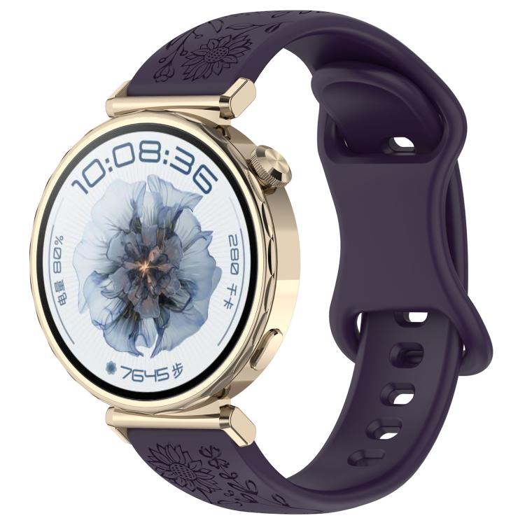 Sunflower Pattern Butterfly Buckle Silicone Watch Band, 22mm, 20mm, 18mm
