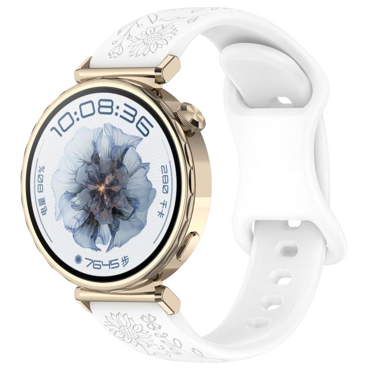Sunflower Pattern Butterfly Buckle Silicone Watch Band, 22mm, 20mm, 18mm