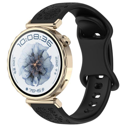 Sunflower Pattern Butterfly Buckle Silicone Watch Band, 22mm, 20mm, 18mm