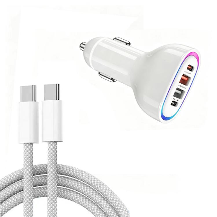 P54 75W PD3.0 USB-C x 2 + USB x 2 Car Charger with Type-C to Type-C Data Cable, with Cable