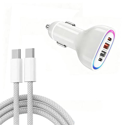 P54 75W PD3.0 USB-C x 2 + USB x 2 Car Charger with Type-C to Type-C Data Cable, with Cable