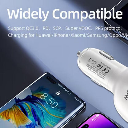 P54 75W PD3.0 USB-C x 2 + USB x 2 Car Charger with Type-C to Type-C Data Cable, with Cable