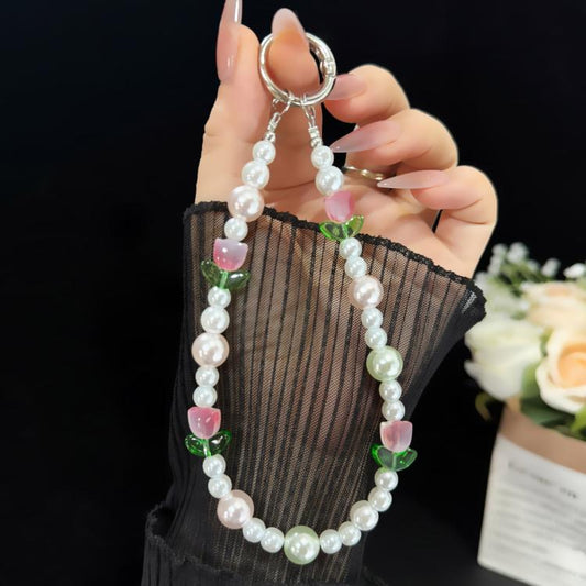 Tulip Letter Pearl Crystal Bead Chain, Pink, Blue, Purple, Yellow