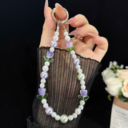Tulip Letter Pearl Crystal Bead Chain, Pink, Blue, Purple, Yellow