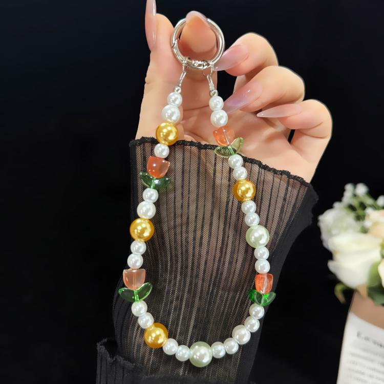 Tulip Letter Pearl Crystal Bead Chain, Pink, Blue, Purple, Yellow