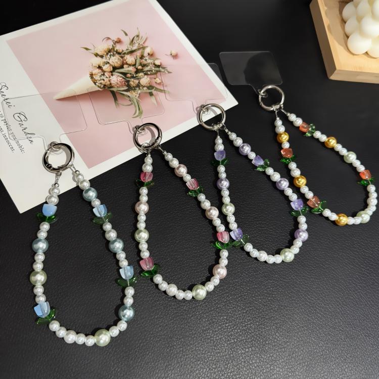 Tulip Letter Pearl Crystal Bead Chain, Pink, Blue, Purple, Yellow