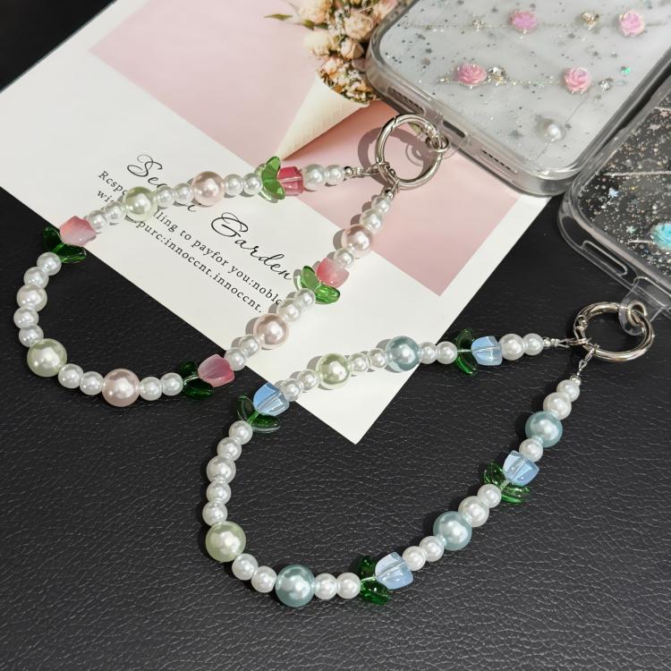 Tulip Letter Pearl Crystal Bead Chain, Pink, Blue, Purple, Yellow