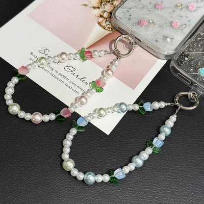Tulip Letter Pearl Crystal Bead Chain, Pink, Blue, Purple, Yellow