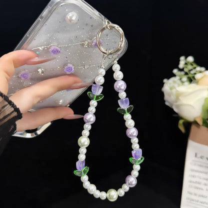 Tulip Letter Pearl Crystal Bead Chain, Pink, Blue, Purple, Yellow