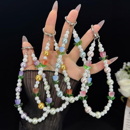 Tulip Letter Pearl Crystal Bead Chain, Pink, Blue, Purple, Yellow