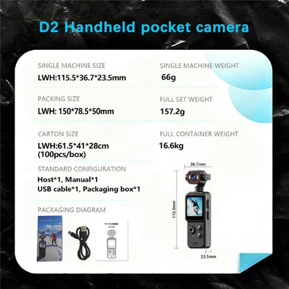 D2 4K Action Camera 270 Degree Rotation Lens 1.54 inch HD Screen WiFi Sports Camera with LED Light, D2