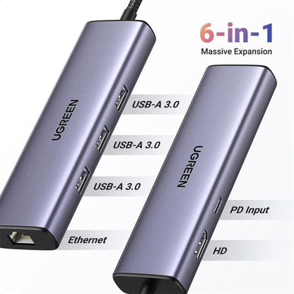 UGREEN CM512-15598 6 in 1 Hub HD Gigabit Ethernet Docking Station with PD 100W Charging Port, CM512-15598