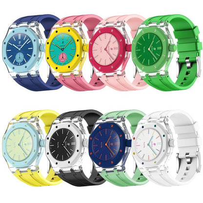 Three O Clock Direction Clear Plastic Case Integrated Silicone Watch Band, For Swatch Royal Pop