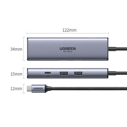 UGREEN CM512-45000 4K / 60Hz HD Output Gigabit Ethernet Adapter 6 in 1 USB-C Hub Docking Station, CM512-45000
