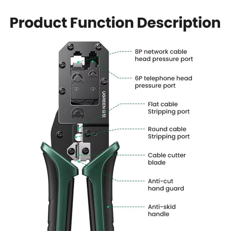 UGREEN NW136-70683 Cutter Crimping Pliers Network Crimping Tool RJ45 / RJ11 Cable Stripper