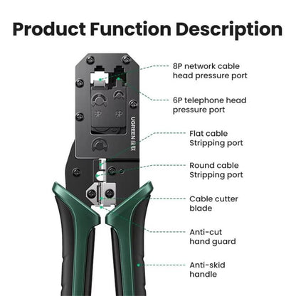 UGREEN NW136-70683 Cutter Crimping Pliers Network Crimping Tool RJ45 / RJ11 Cable Stripper